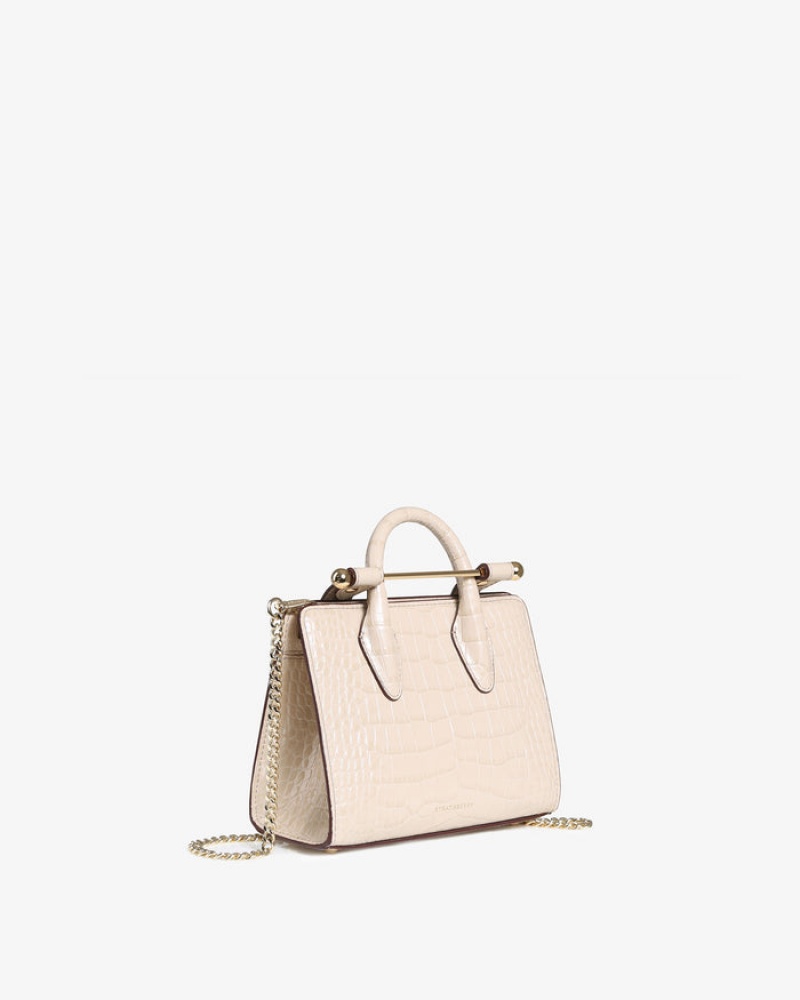 Beige Strathberry The Nano Tote Croc-Embossed Leather Mini Bag | UK TDWQ-45079