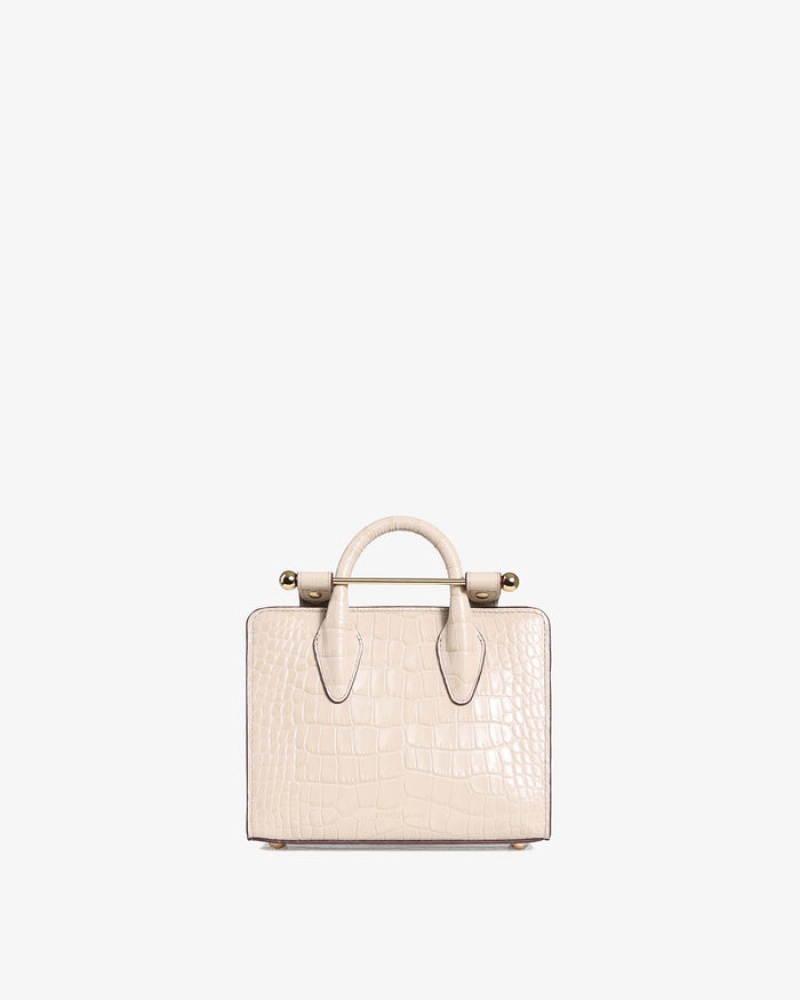 Beige Strathberry The Nano Tote Croc-Embossed Leather Mini Bag | UK TDWQ-45079