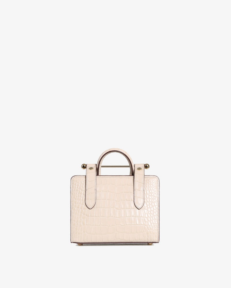 Beige Strathberry The Nano Tote Croc-Embossed Leather Mini Bag | UK TDWQ-45079