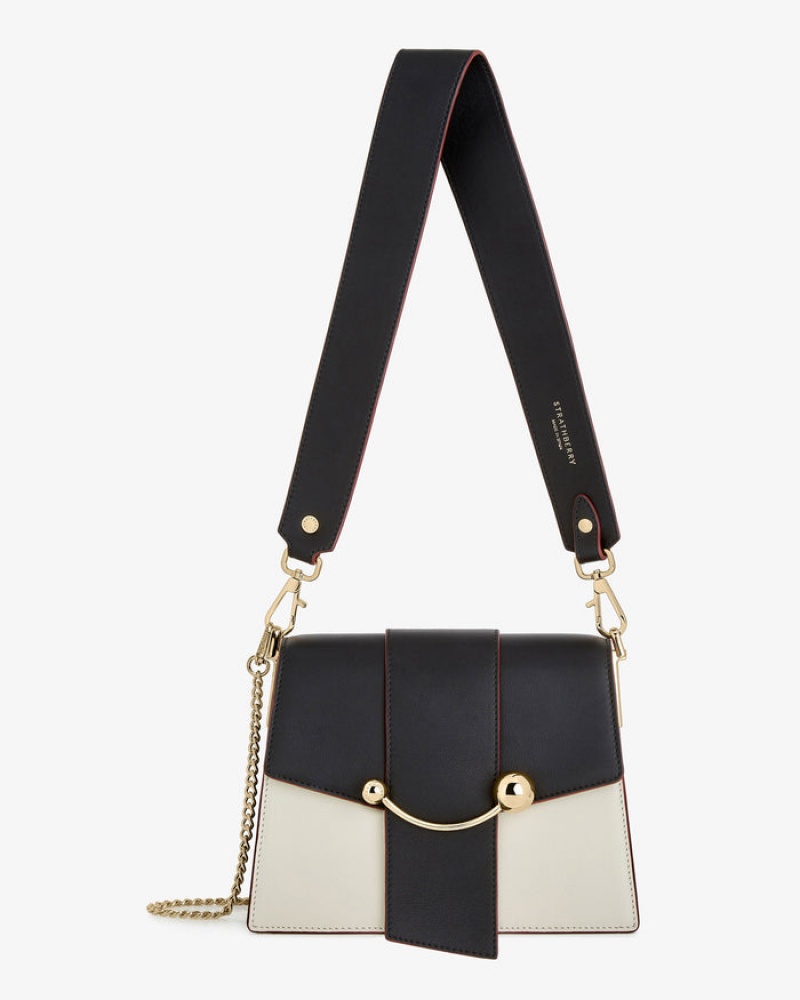 Black Beige Strathberry Box Crescent With Edge Shoulder Bag | UK INBJ-01369