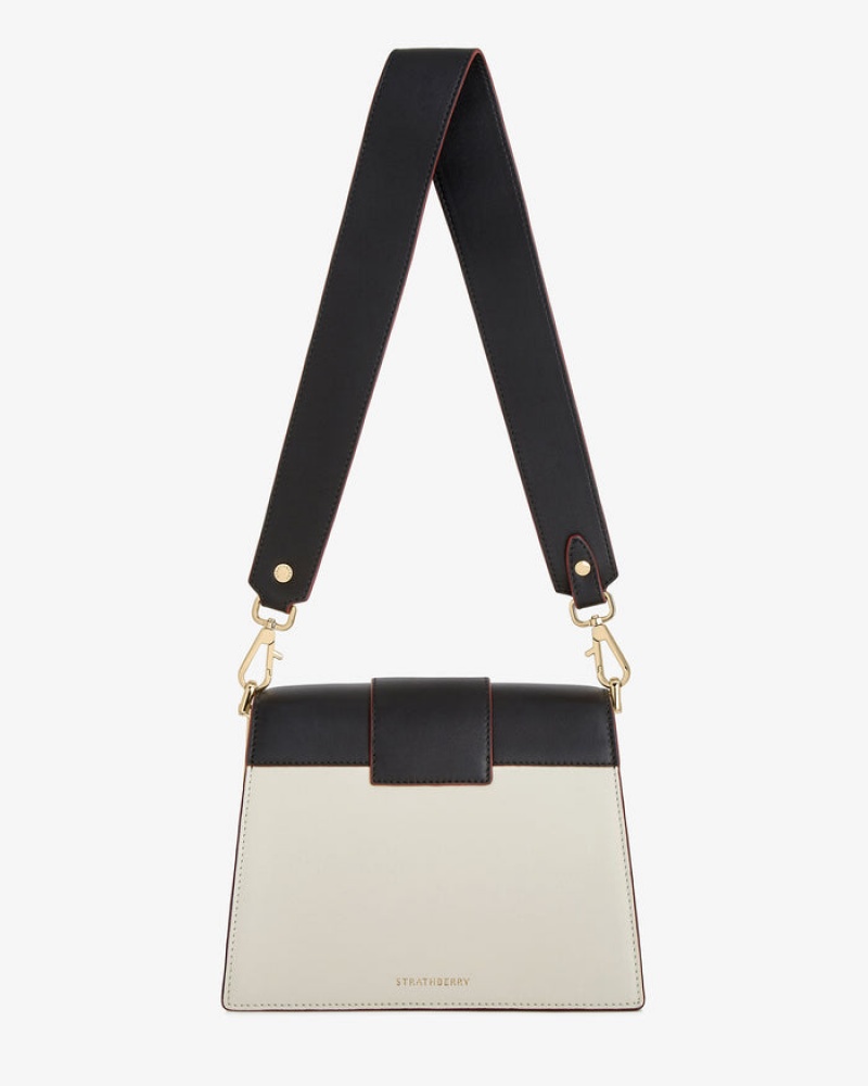 Black Beige Strathberry Box Crescent With Edge Shoulder Bag | UK INBJ-01369