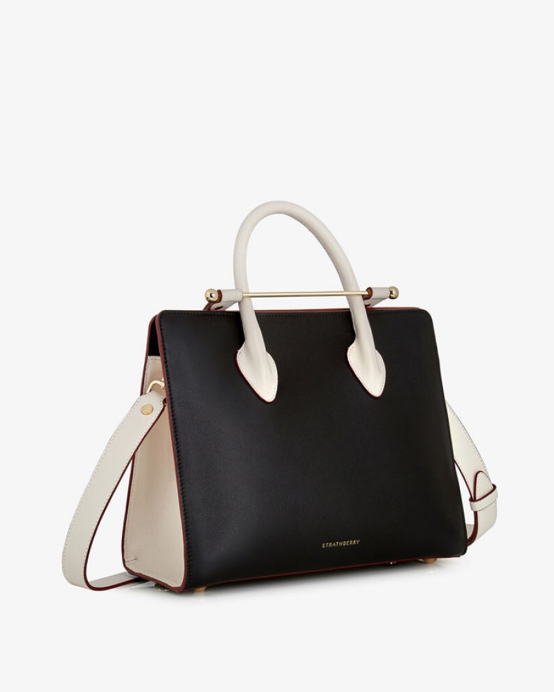 Black Beige Strathberry The Midi Tote With Edge Crossbody Bag | UK BCFA-82416