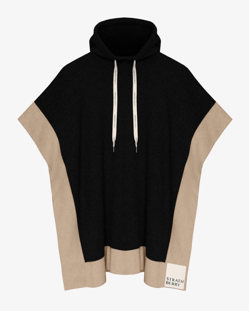 Black Brown Strathberry Pure Cashmere Relaxed Hood Poncho | UK VEPG-26895