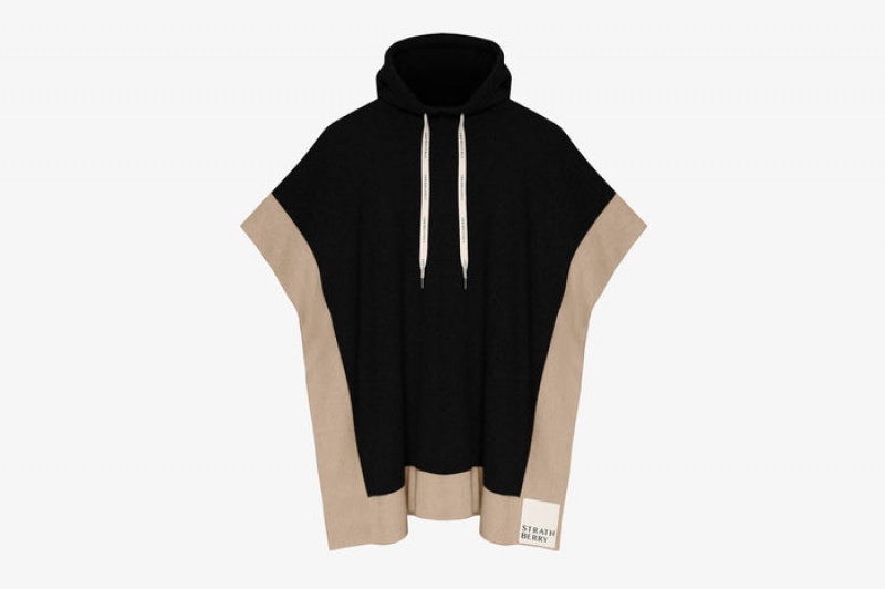 Black Brown Strathberry Pure Cashmere Relaxed Hood Poncho | UK VEPG-26895