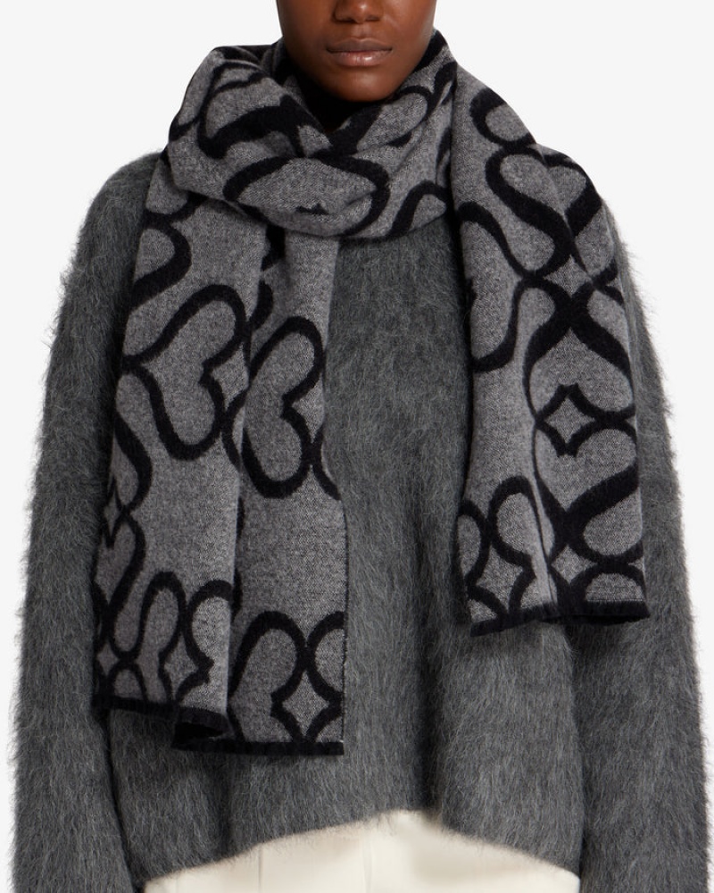 Black Grey Strathberry Cashmere Wool Monogram Scarf | UK FQHU-51284