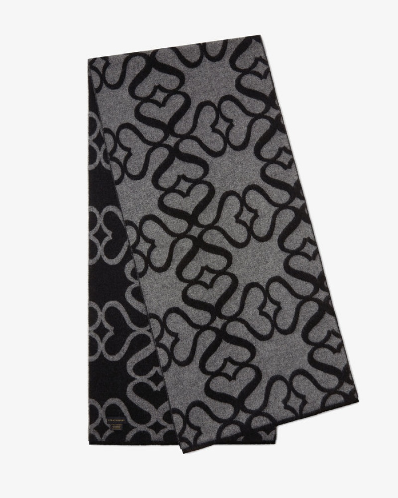 Black Grey Strathberry Cashmere Wool Monogram Scarf | UK FQHU-51284