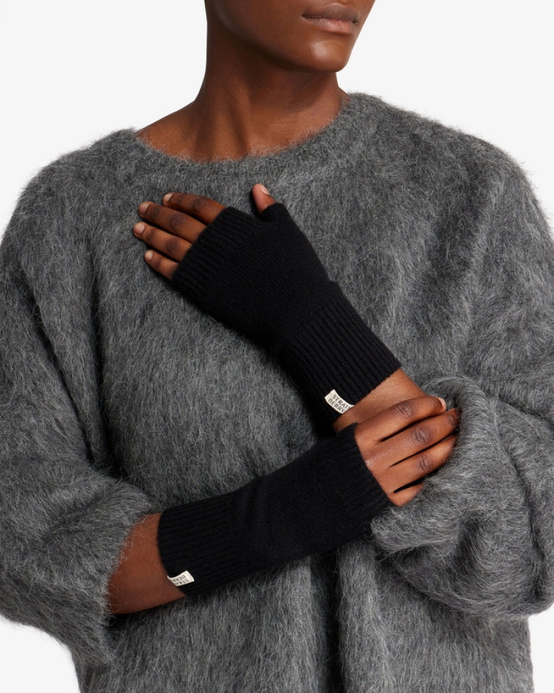 Black Strathberry Cashmere Fingerless Gloves | UK MAPN-34159