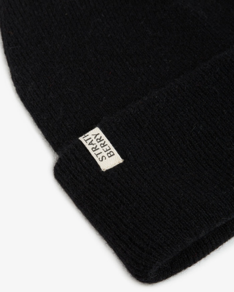 Black Strathberry Cashmere Ribbed Beanie | UK YKOW-57849