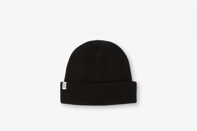 Black Strathberry Cashmere Ribbed Beanie | UK YKOW-57849