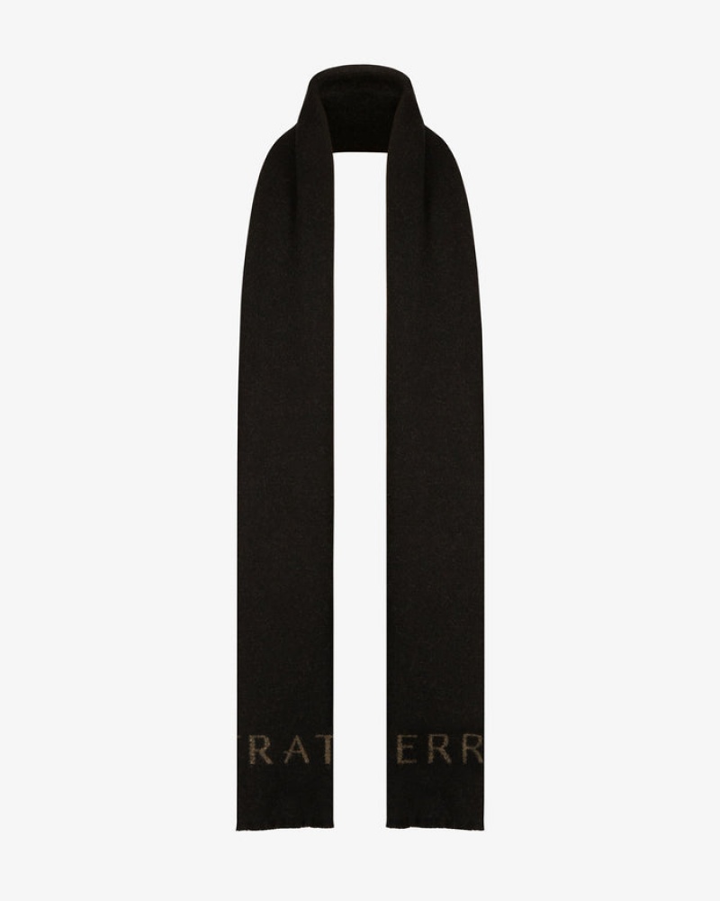 Black Strathberry Cashmere Wool Logo Scarf | UK GRZF-19745