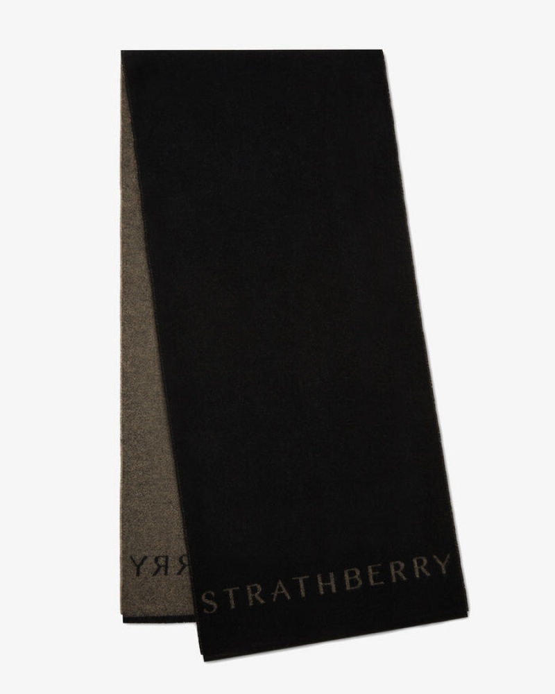 Black Strathberry Cashmere Wool Logo Scarf | UK GRZF-19745