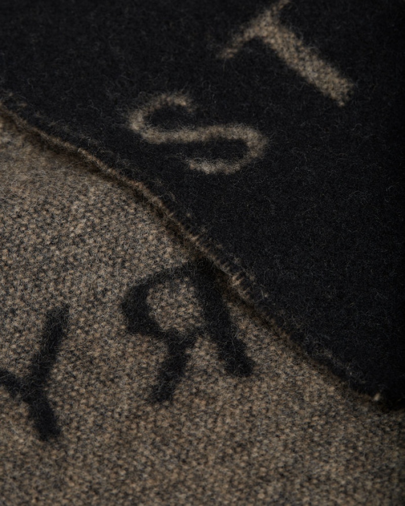 Black Strathberry Cashmere Wool Logo Scarf | UK GRZF-19745