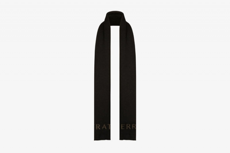 Black Strathberry Cashmere Wool Logo Scarf | UK GRZF-19745