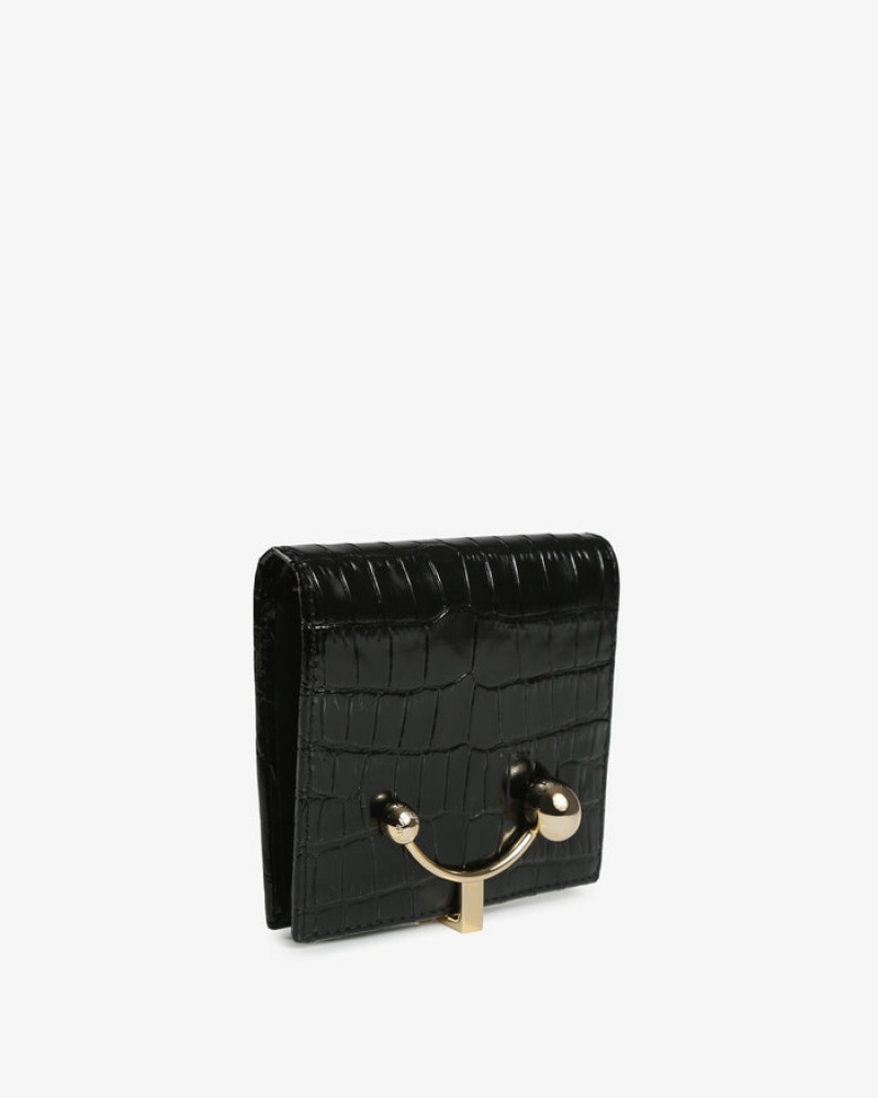 Black Strathberry Crescent Croc-Embossed Leather Wallet | UK ZPXS-03518