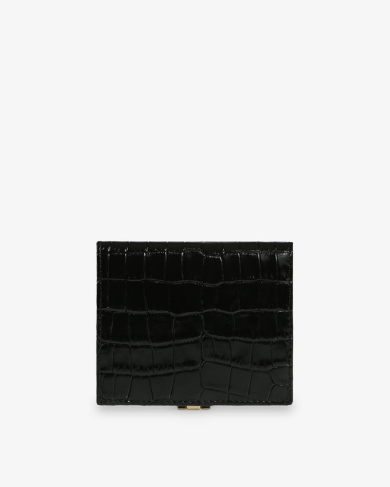 Black Strathberry Crescent Croc-Embossed Leather Wallet | UK ZPXS-03518