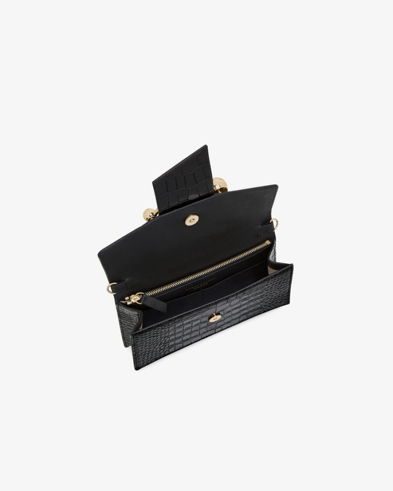 Black Strathberry Crescent On A Chain Croc-Embossed Leather Clutch Bag | UK QHFW-25089