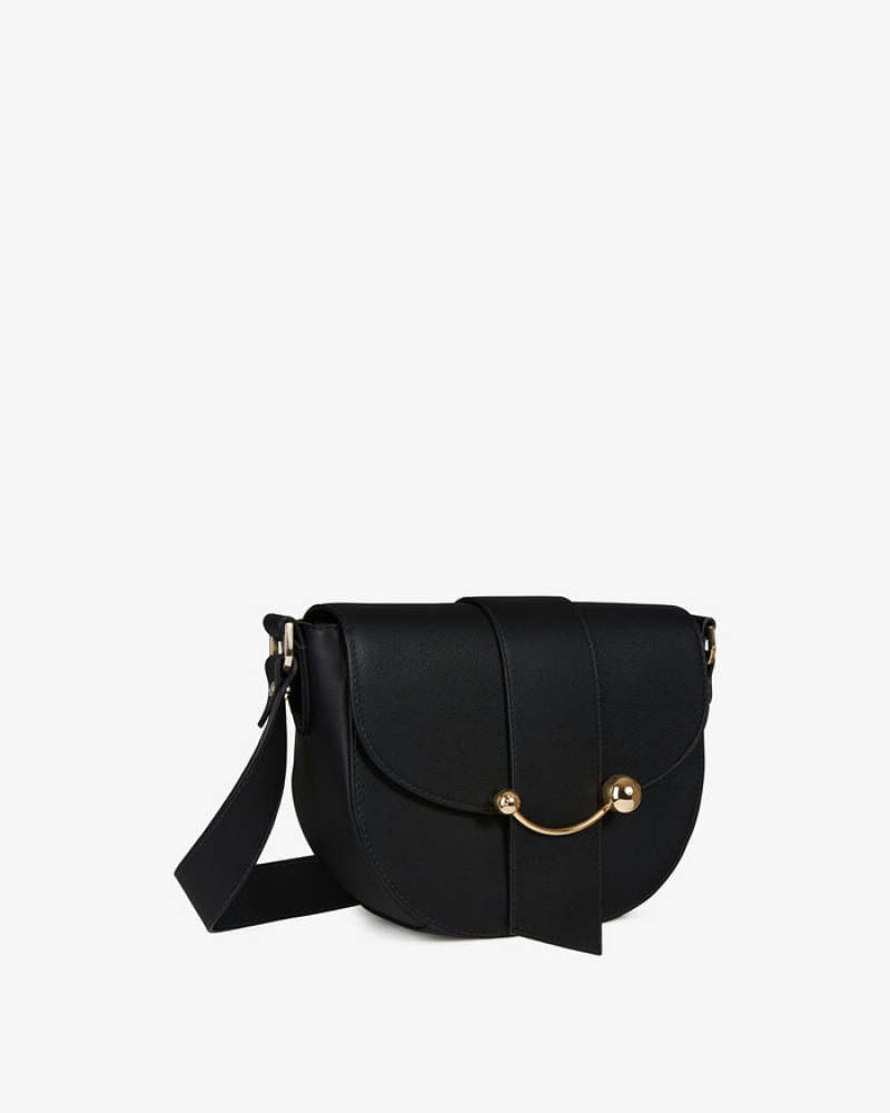 Black Strathberry Crescent Satchel Crossbody Bag | UK EIMS-73805