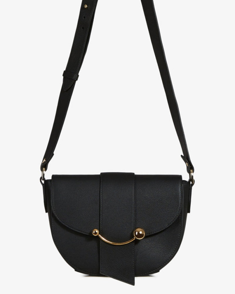 Black Strathberry Crescent Satchel Crossbody Bag | UK EIMS-73805