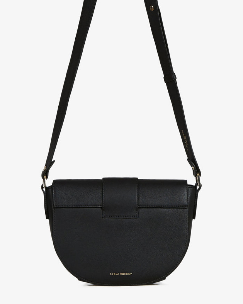 Black Strathberry Crescent Satchel Crossbody Bag | UK EIMS-73805