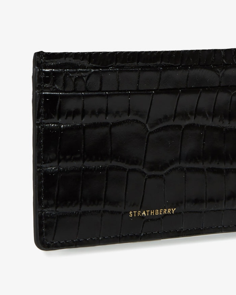 Black Strathberry Croc-Embossed Leather Croc-Embossed Leather Card Holder | UK XWOG-14563