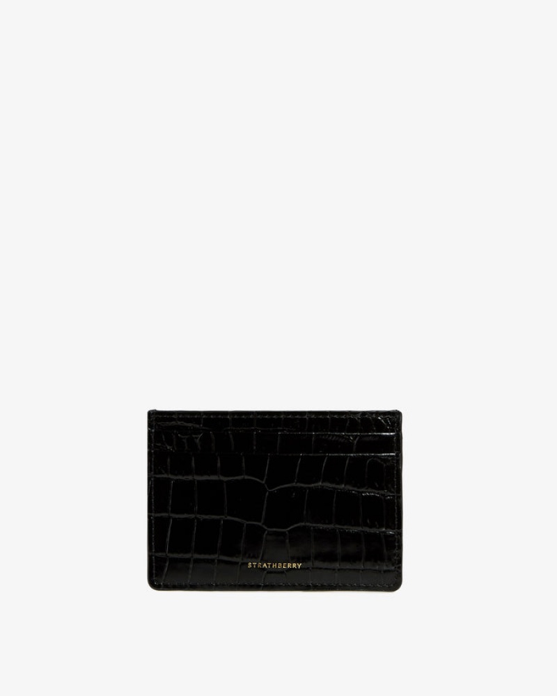 Black Strathberry Croc-Embossed Leather Croc-Embossed Leather Card Holder | UK XWOG-14563