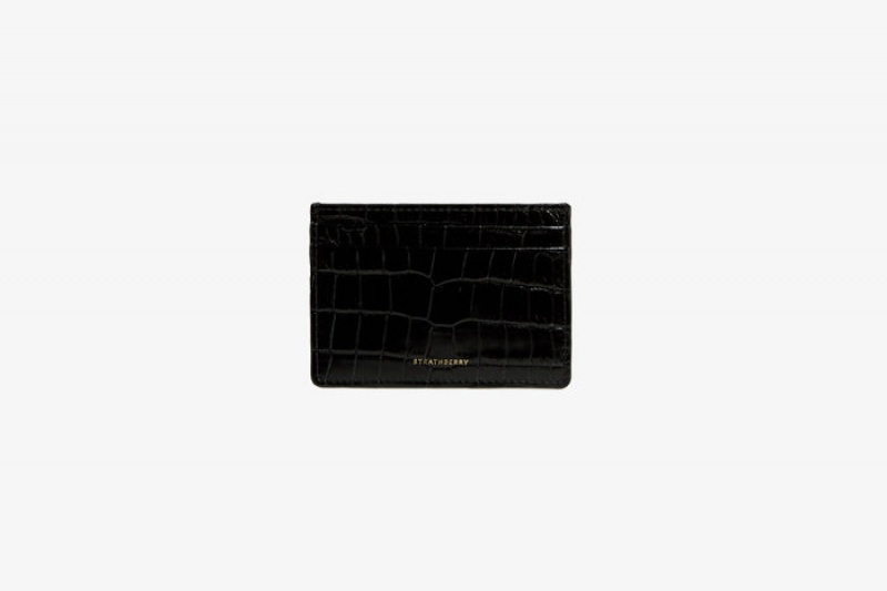 Black Strathberry Croc-Embossed Leather Croc-Embossed Leather Card Holder | UK XWOG-14563