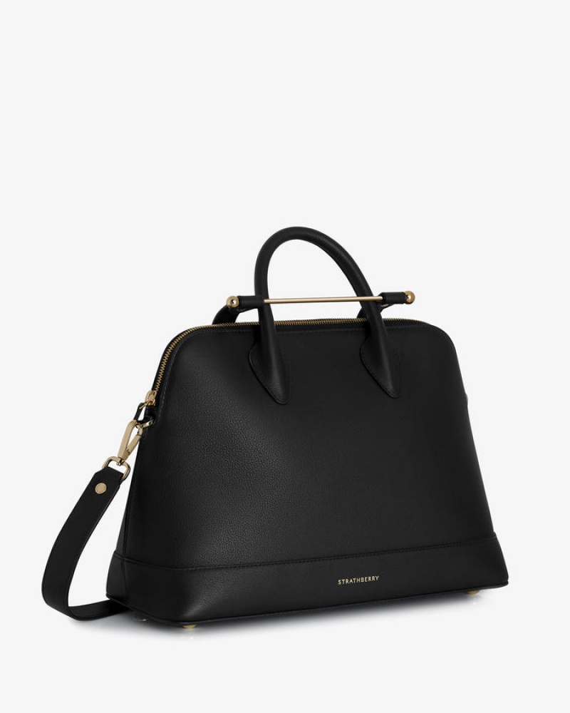 Black Strathberry Dome Midi Top Handle Bag | UK DTHU-40197