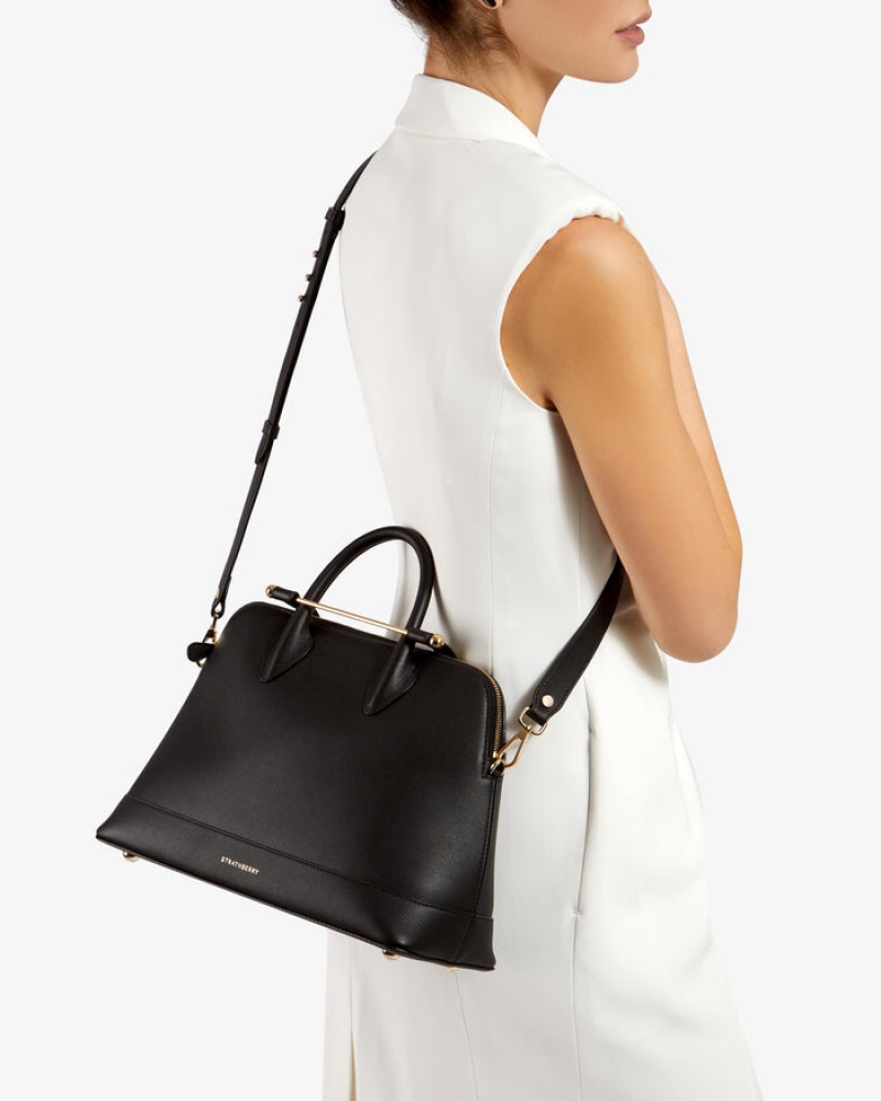 Black Strathberry Dome Midi Top Handle Bag | UK DTHU-40197