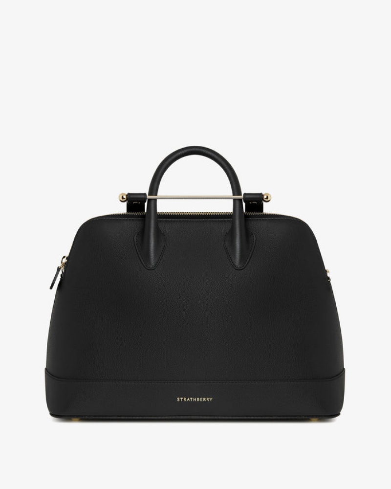 Black Strathberry Dome Midi Top Handle Bag | UK DTHU-40197