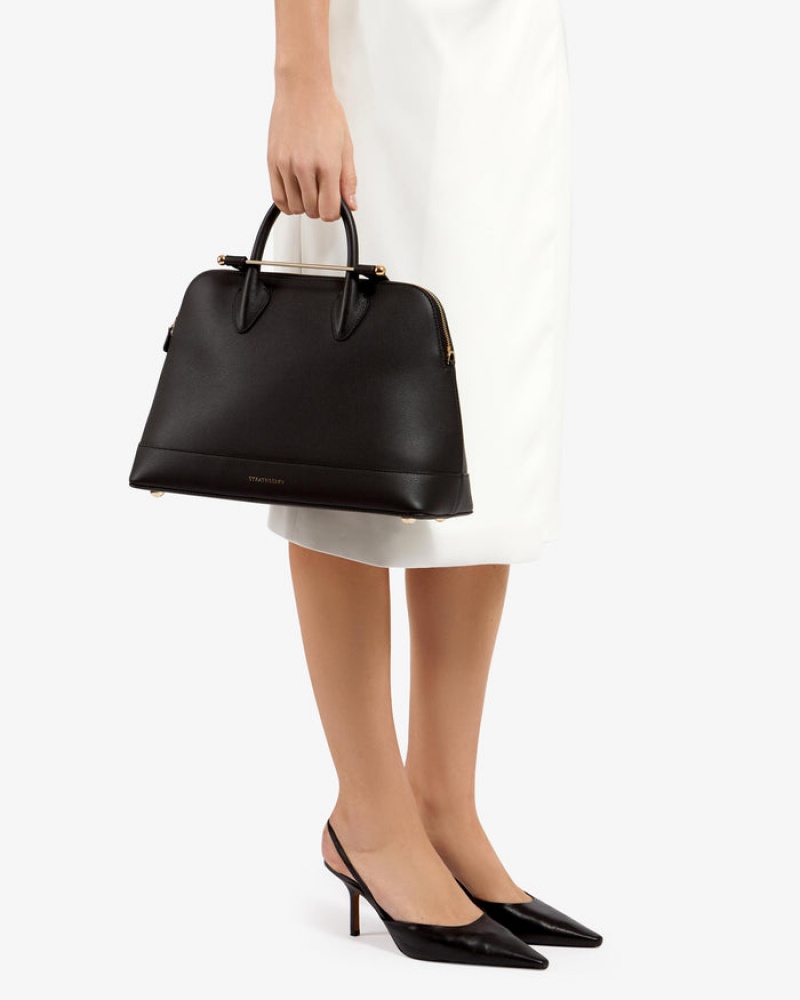 Black Strathberry Dome Midi Top Handle Bag | UK DTHU-40197