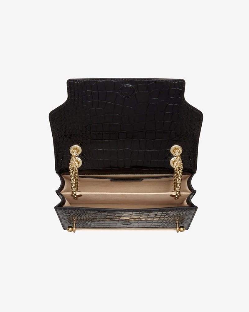 Black Strathberry East/West Croc-Embossed Leather Shoulder Bag | UK HFUA-70281