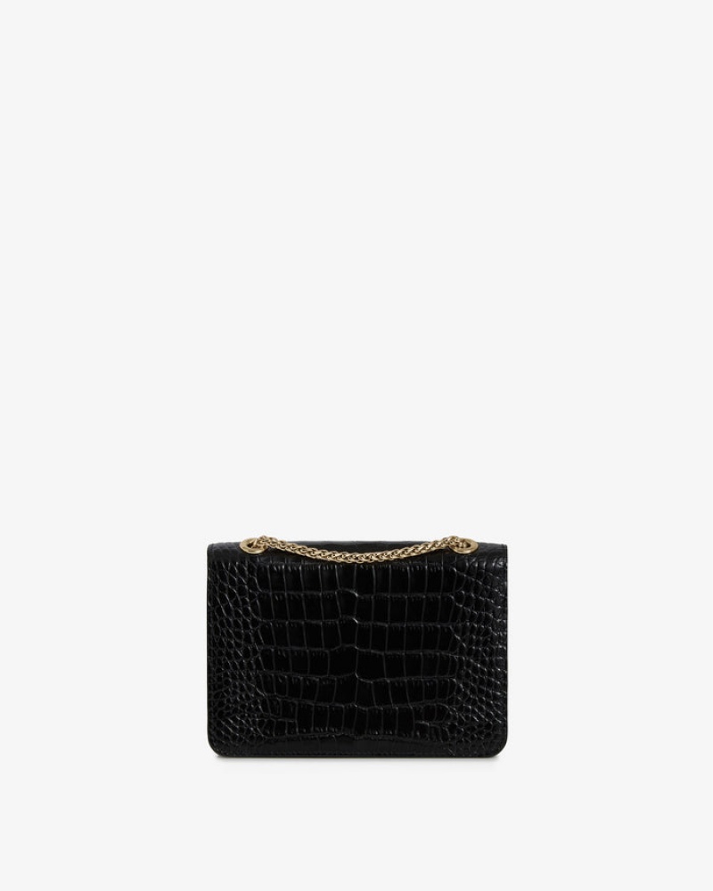 Black Strathberry East/West Croc-Embossed Leather Mini Bag | UK NMGQ-79024