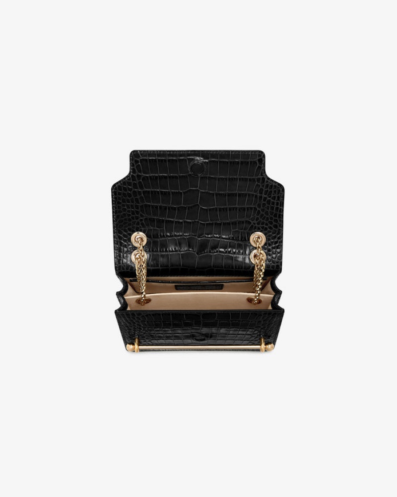 Black Strathberry East/West Croc-Embossed Leather Mini Bag | UK NMGQ-79024