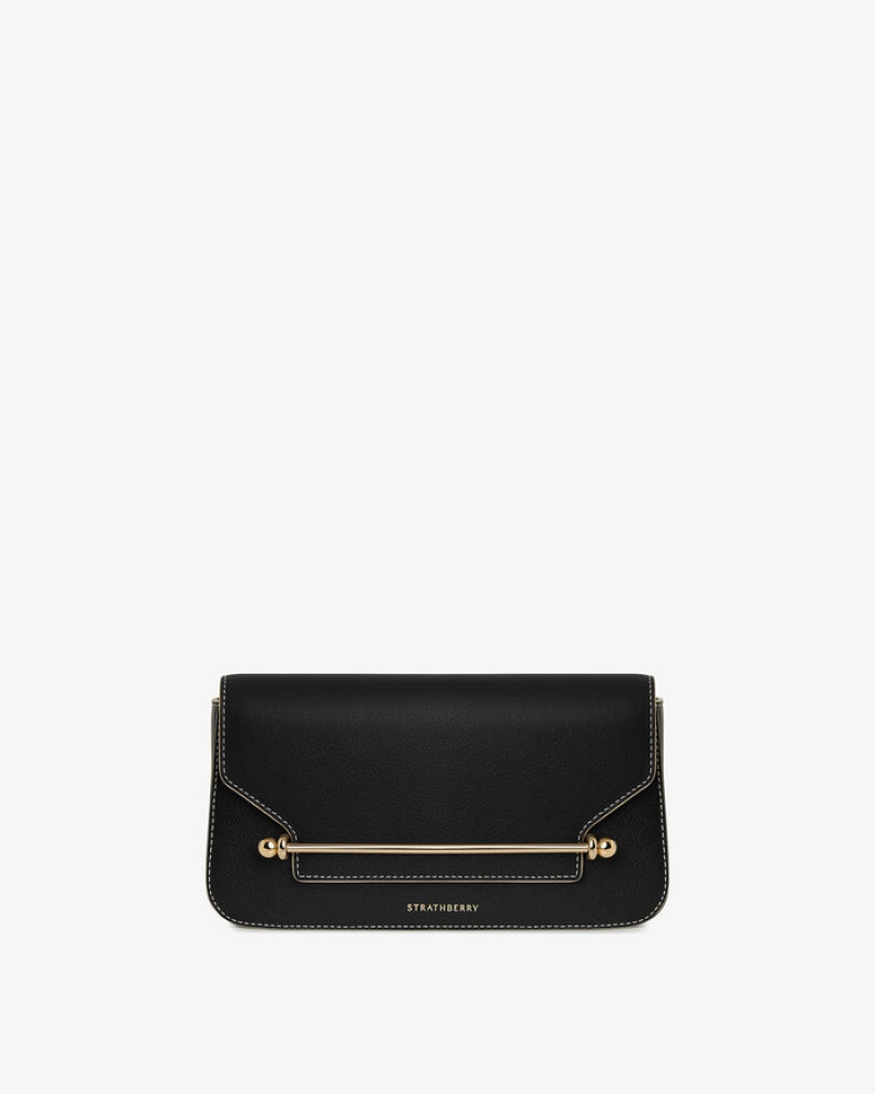 Black Strathberry East/West Omni With Edge/Stitch Shoulder Bag | UK KMSA-34586