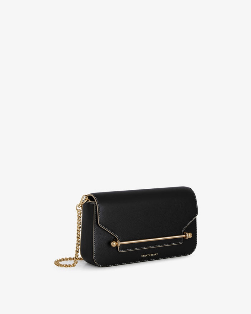 Black Strathberry East/West Omni With Edge/Stitch Crossbody Bag | UK ASRE-02659