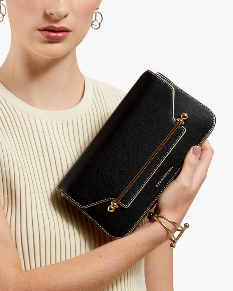 Black Strathberry East/West Omni With Edge/Stitch Clutch Bag | UK CEQB-28607