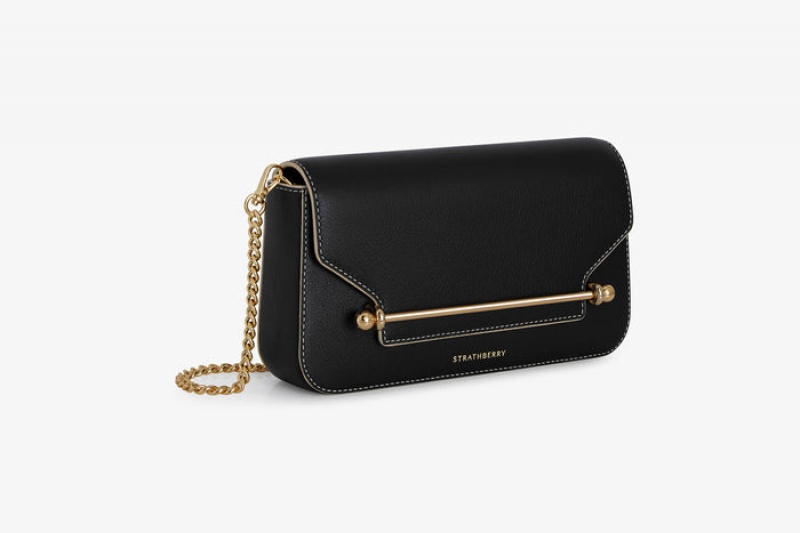 Black Strathberry East/West Omni With Edge/Stitch Clutch Bag | UK CEQB-28607