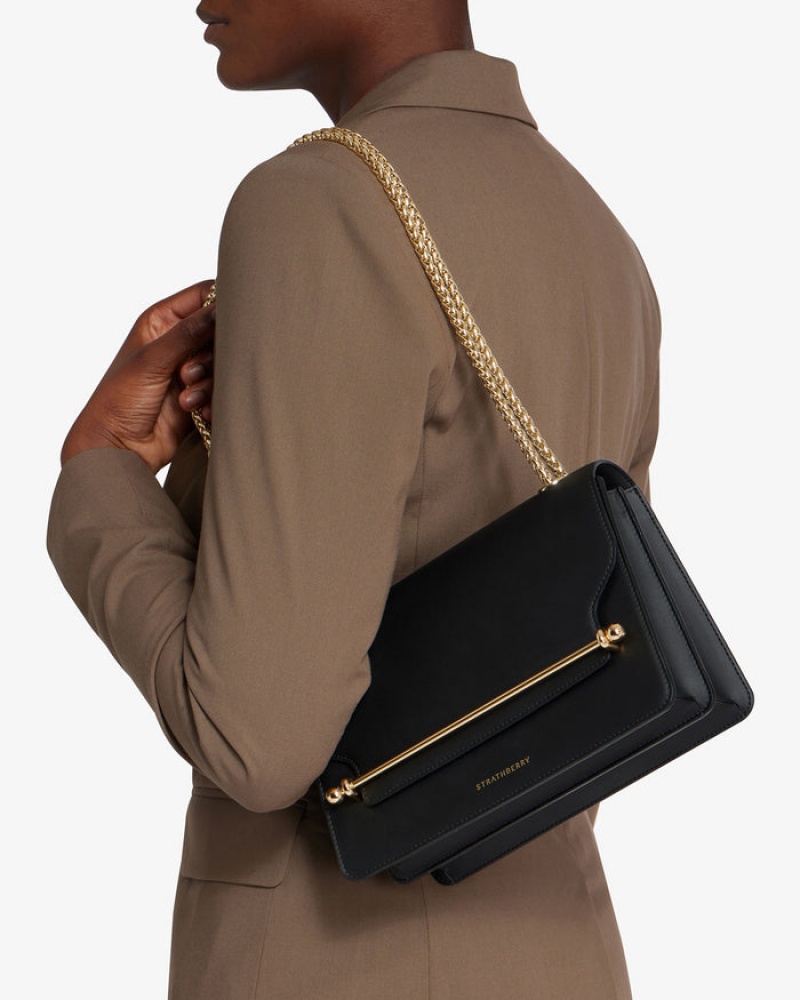 Black Strathberry East West Shoulder Bag | UK XHDM-78346