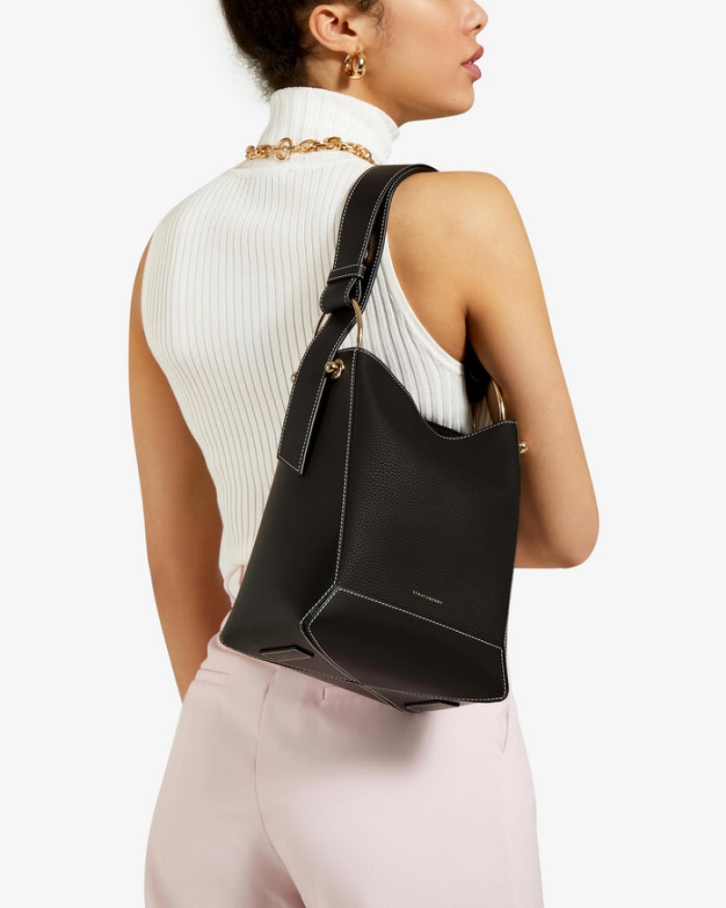 Black Strathberry Lana Midi Bucket With Stitch Shoulder Bag | UK HVFG-39067