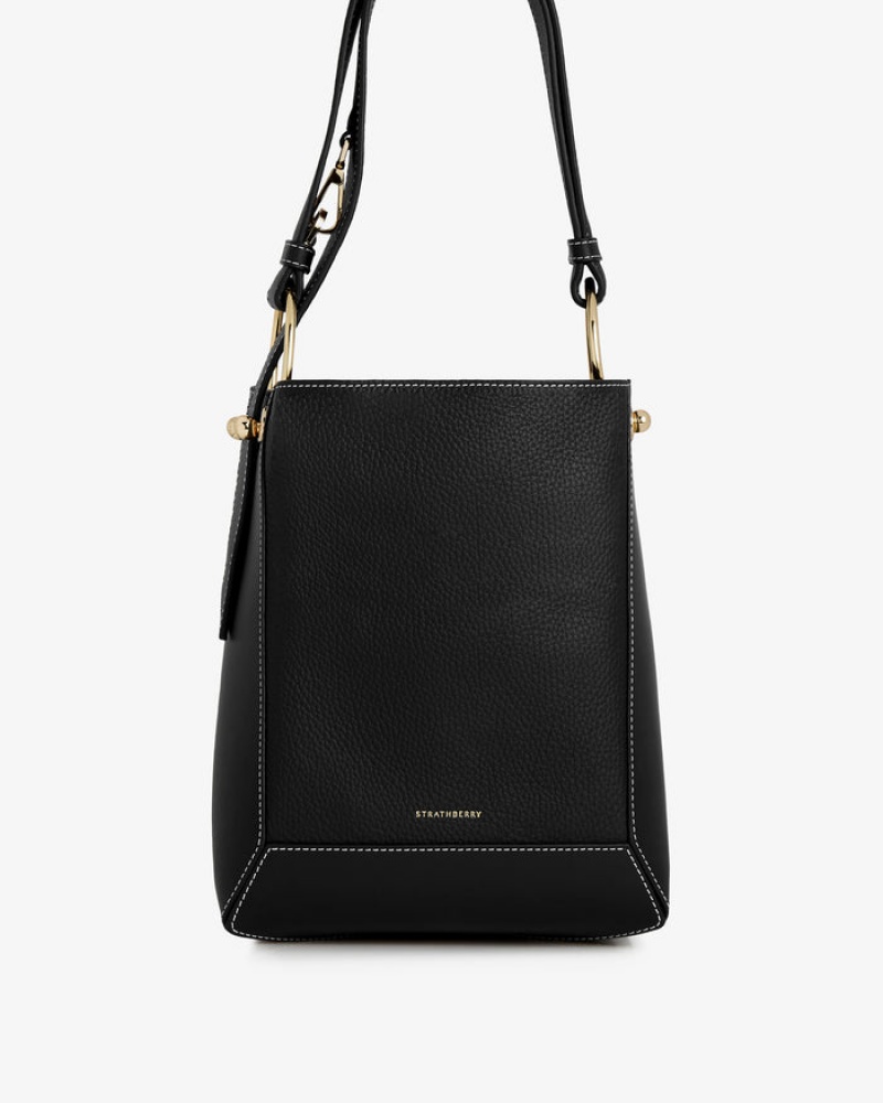 Black Strathberry Lana Midi Bucket With Stitch Shoulder Bag | UK HVFG-39067