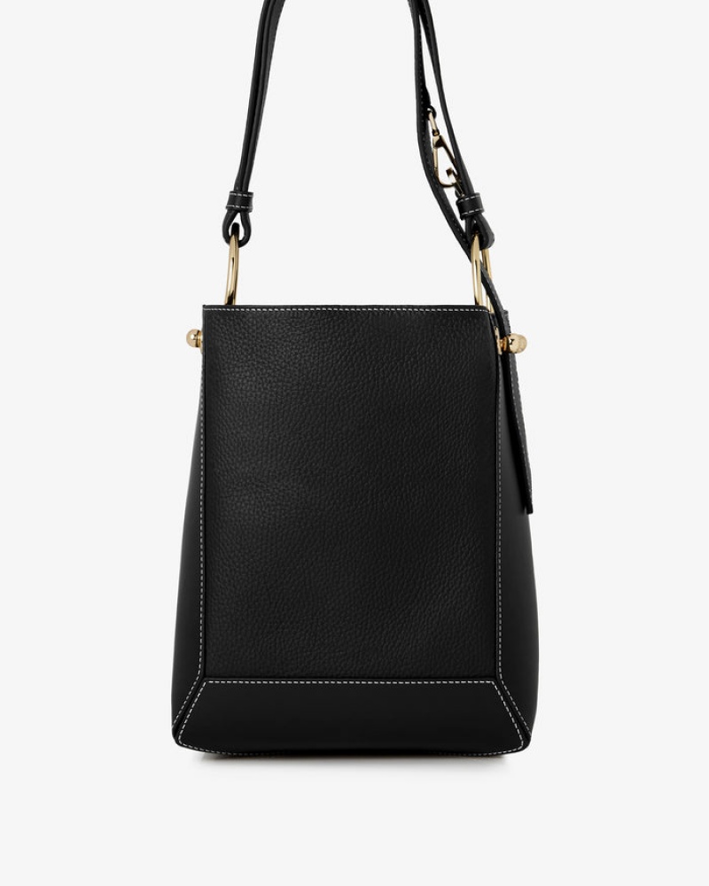 Black Strathberry Lana Midi Bucket With Stitch Shoulder Bag | UK HVFG-39067