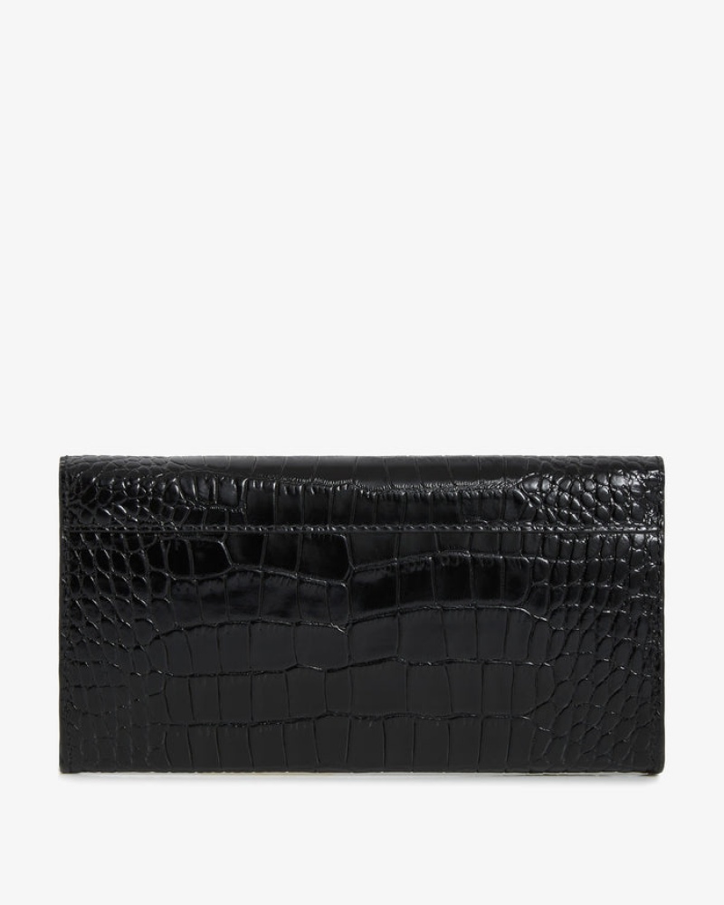 Black Strathberry Multrees Chain Croc-Embossed Leather Wallet | UK KAES-31857