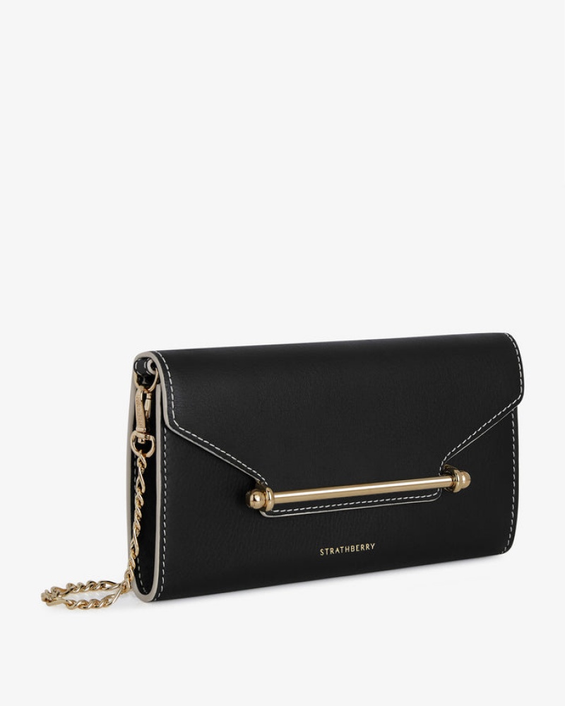 Black Strathberry Multrees Chain Wallet With Edge/Stitch Mini Bag | UK RAUJ-20657