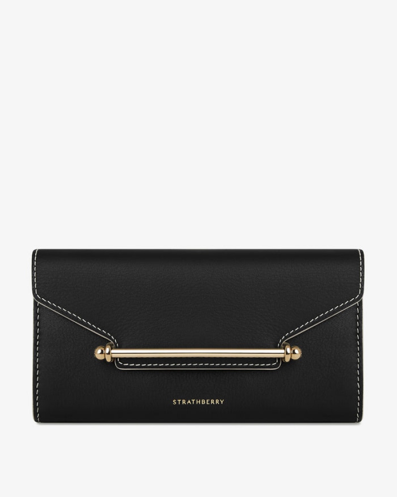 Black Strathberry Multrees Chain Wallet With Edge/Stitch Mini Bag | UK RAUJ-20657