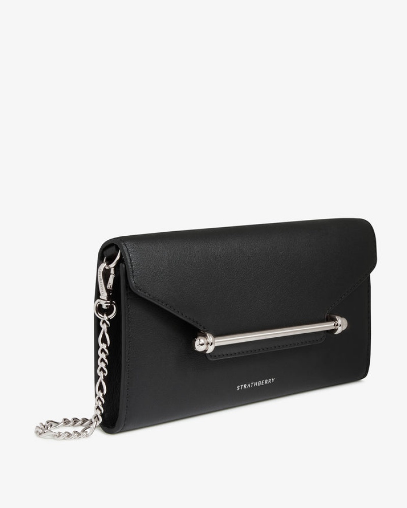 Black Strathberry Multrees Chain Wallet With Hardware Clutch Bag | UK CTEJ-14706