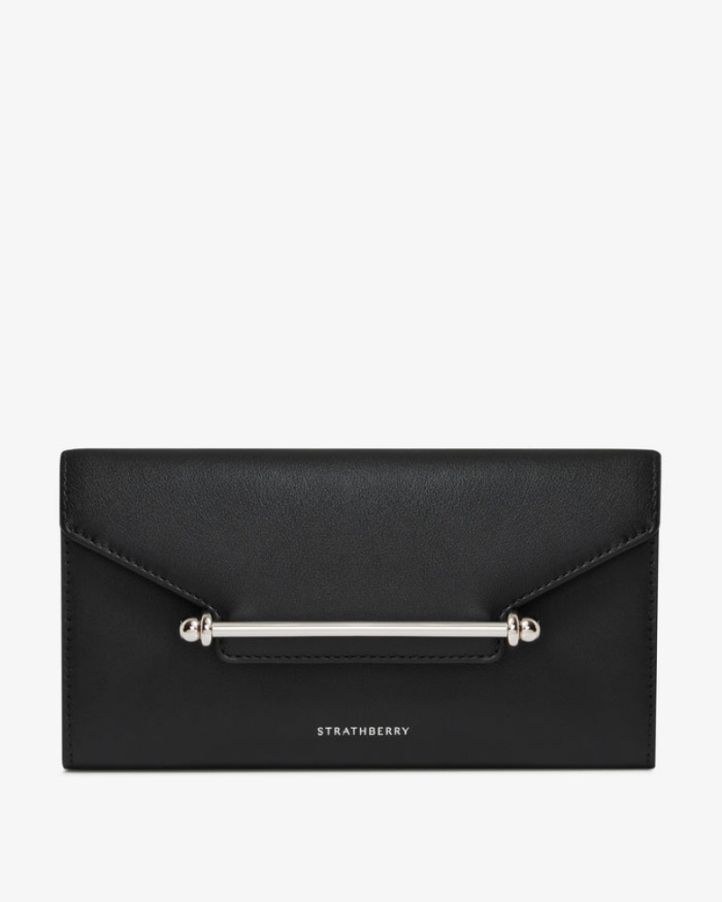 Black Strathberry Multrees Chain Wallet With Hardware Clutch Bag | UK CTEJ-14706