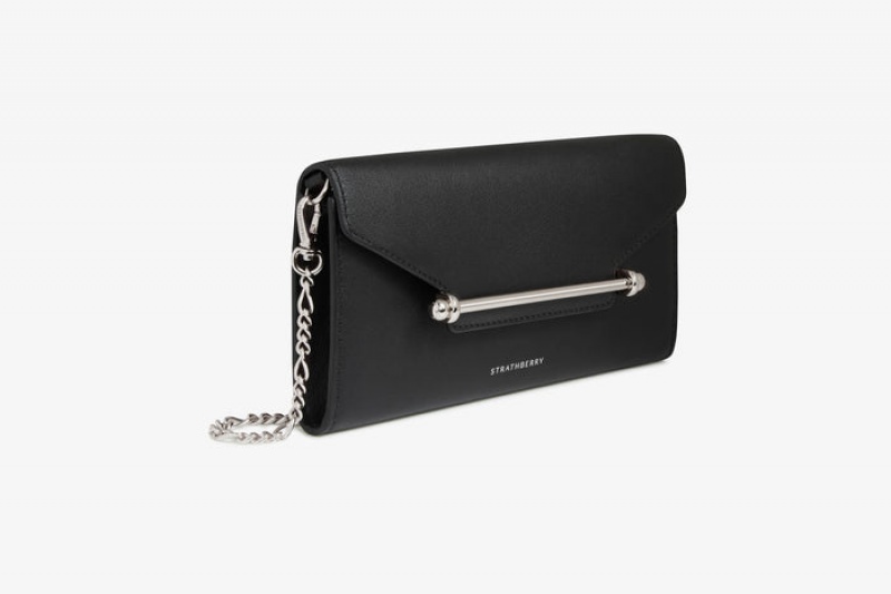 Black Strathberry Multrees Chain Wallet With Hardware Clutch Bag | UK CTEJ-14706