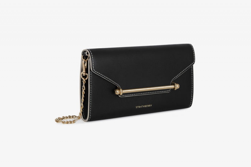 Black Strathberry Multrees Chain With Edge/Stitch Wallet | UK VGFH-56982