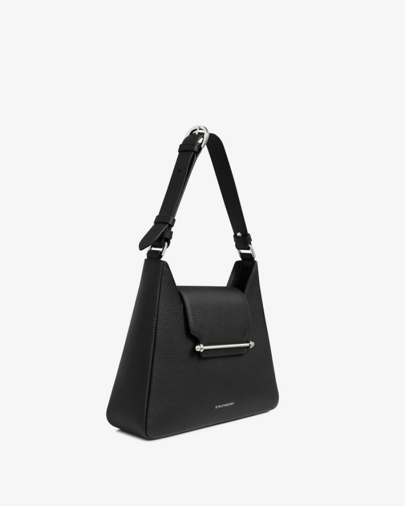 Black Strathberry Multrees Hobo With Hardware Shoulder Bag | UK SLBY-31270