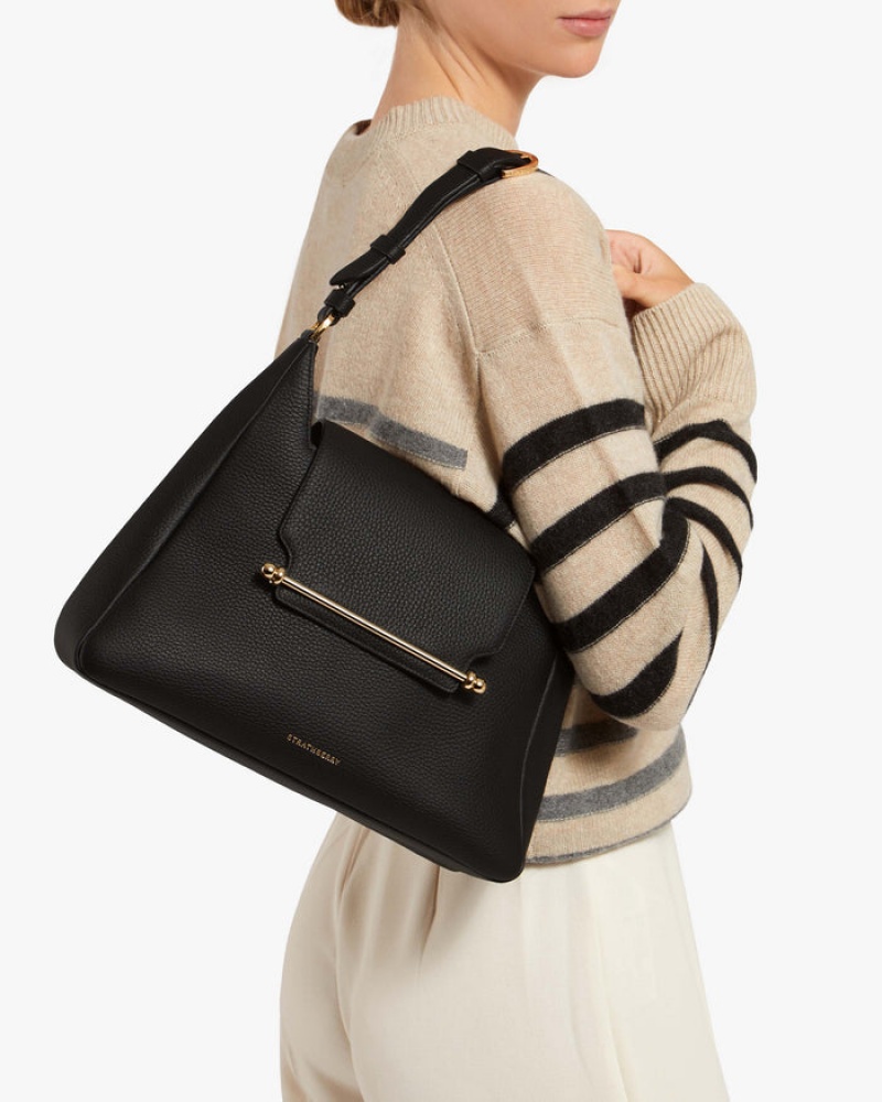 Black Strathberry Multrees Midi Hobo Crossbody Bag | UK NCHU-58972